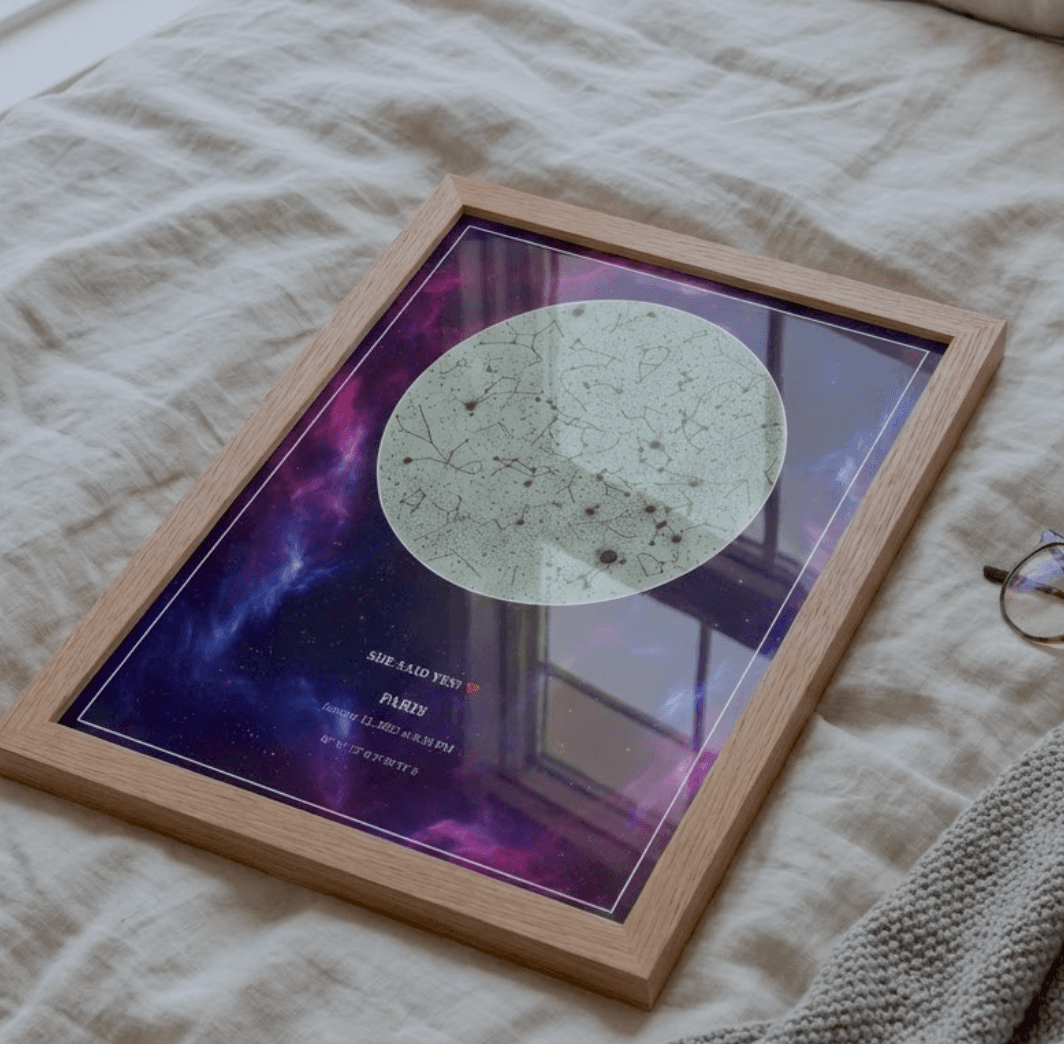 Customer Reene's 'She Said Yes!' star chart on a bed